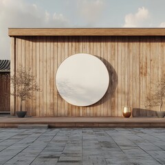 Circular Wooden Signboard on Rustic Wall Urban Storefront Mockup