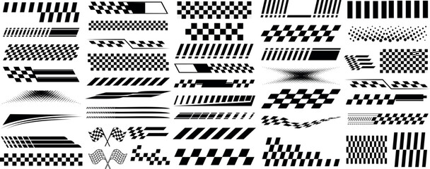 racing stripe vector set, race car vector, checkered flag designs, racing stripe speed, decal patterns, dynamic lines, competition, automotive graphics, black and white finish line motorsport