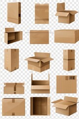 Cardboard Boxes Set Transparent Background"