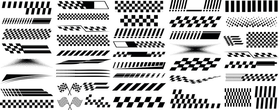 racing stripe vector set, race car vector, checkered flag designs, racing stripe speed, decal patterns, dynamic lines, competition, automotive graphics, black and white finish line motorsport