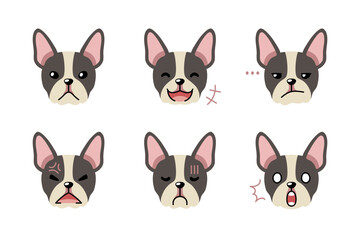 Fototapeta premium Set of cute character boston terrier dog faces showing different emotions for design.