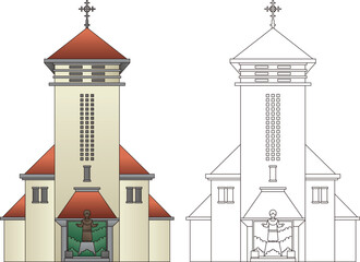 Obraz premium Illustration religious house Catholic church kotabaru indonesia vector art