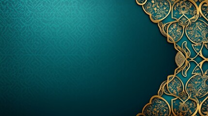 Blue Islamic background with golden ornament border pattern and green color, ramadan background concept