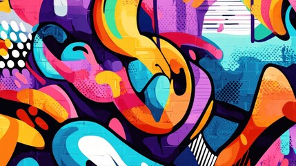 Fototapeta premium Abstract Urban Art with Vibrant Colors and Geometric Shapes on Brick Wall