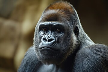 Gorilla Portrait: Male Silverback Ape Isolated on White Background