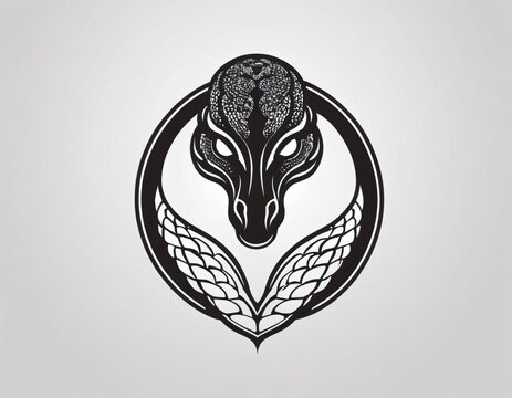 Snake head silhouette logo design.  icon in black and white color. Ai generated image.