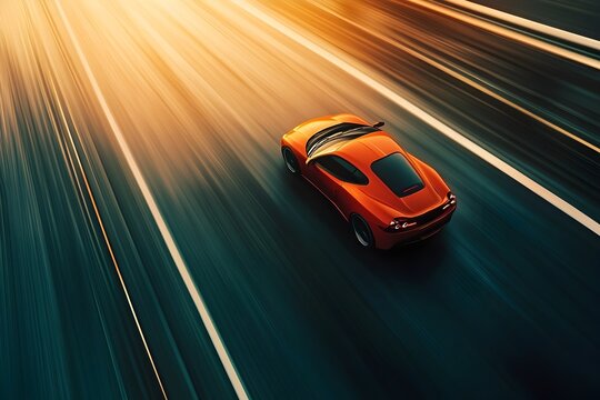A high performance sports car speeding down an empty highway with motion blur capturing the intense