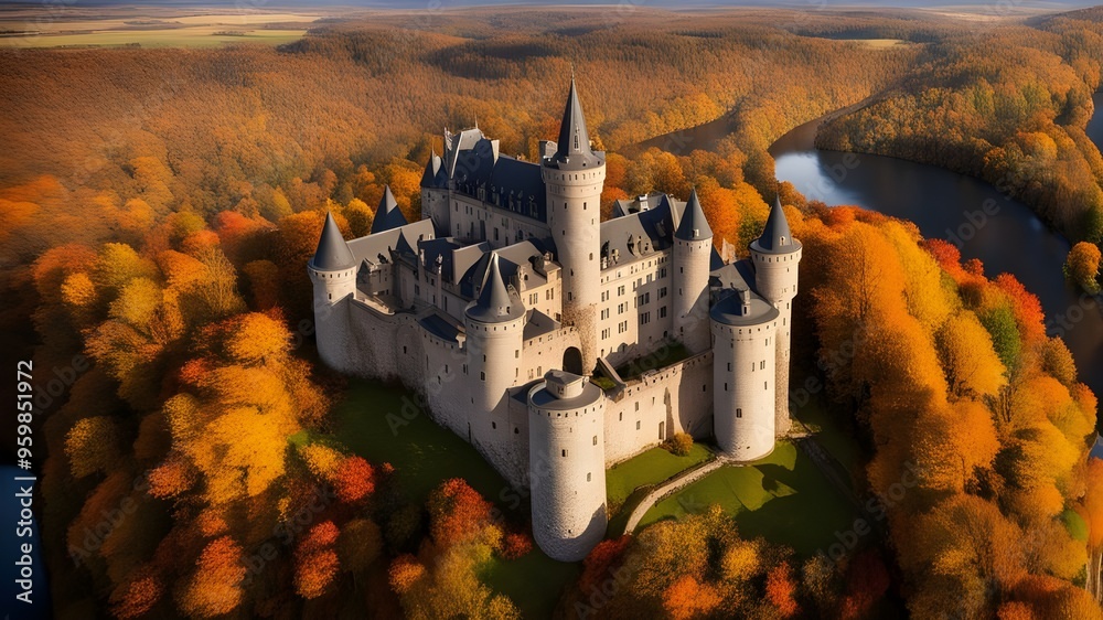 Wall mural castle with autumn