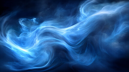 Obraz premium Swirling blue smoke creates dynamic patterns against a dark background, evoking a sense of mystery and fluid motion