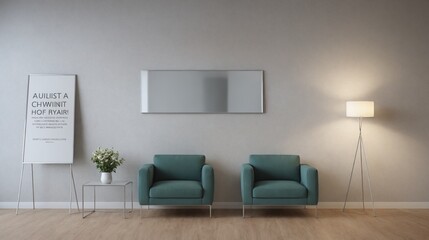 A wooden flooring interior space with two armchairs, sitting area interior design image.