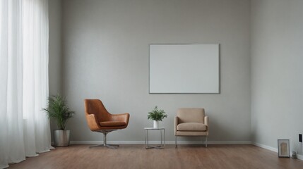 An empty photo frame for a banner, painting, and product display interior template, Empty Photo mock-up of an interior design image.