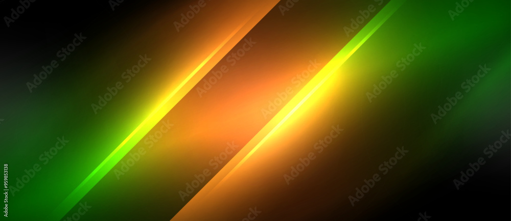Poster neon dynamic diagonal light rays background. techno digital geometric concept design for wallpaper, 