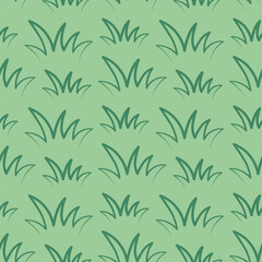 Green grass. Bushes. Seamless vector pattern. Isolated green background. Endless summer ornament from vegetation for lawn. Doodle style. Idea for web design, wallpaper.