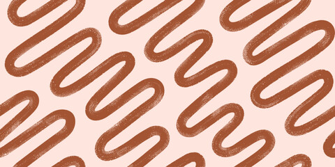 Abstract geometric monochrome brush lines, waves vector seamless pattern. Bohemian wavy organic bold line banner, background