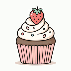 Delicious Cupcake with Whipped Cream and Strawberry Sweet Dessert Vector Illustration
