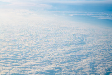 Top view of clouds, view from airplane, natural white background