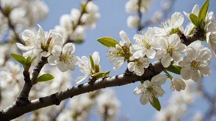 Obraz premium Tree branch with white spring blooms 
