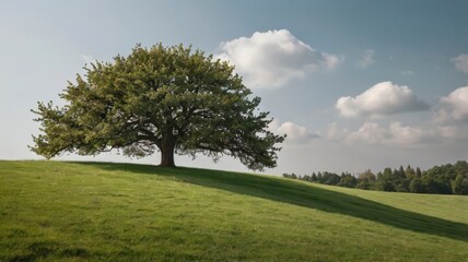  Tree on grassy hill isolated, white or transparent PNG