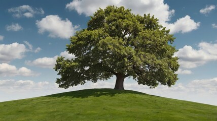 Obraz premium Tree on grassy hill isolated, white or transparent PNG 
