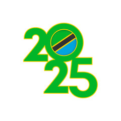 2025 banner with Tanzania flag inside. Vector illustration.