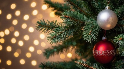 Obraz premium Tree with ornaments and bokeh effect background