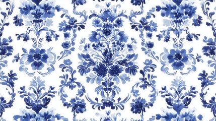 Delft blue inspired floral pattern for decorative and textile design.
