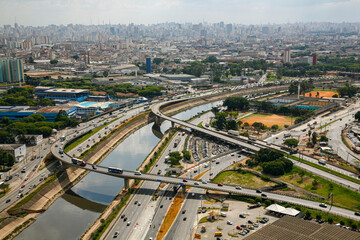 Aerial view of Tiete and Pinheiros Marginal avenue in Sao Paulo