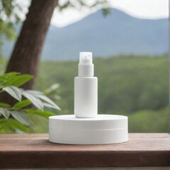 Minimalist White Cosmetic Bottle on Nature Background mockup	