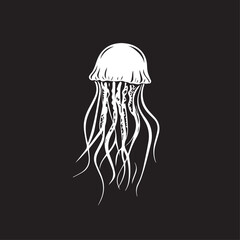 Fototapeta premium Jellyfish in cartoon, doodle style . Image for t-shirt, web, mobile apps and ui. Isolated 2d vector illustration in logo, icon, sketch style, Eps 10, black and white. AI Generative