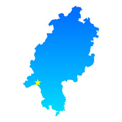 Map of Hessen with its capital Wiesbaden in Germany with a professional blue style