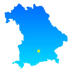 Map of Bayern with its capital Munich in Germany with a professional blue style