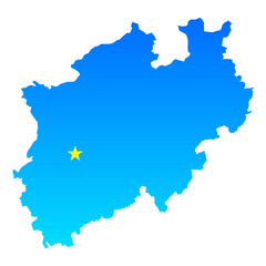 Map of Nordrhein-Westfalen with its capital Dusseldorf in Germany with a professional blue style