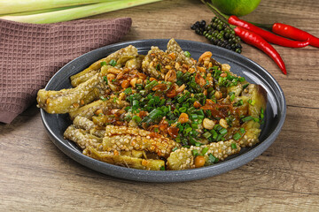 Asian cuisine baked eggplant with peanut
