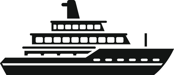 Simple black and white icon of a large cruise ship sailing on the ocean