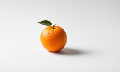 Single orange with leaf on white background