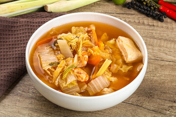 Korean kimchi soup with seafood