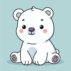 Adorable Polar Bear Character Cute Kawaii Animal Flat Vector Illustration 