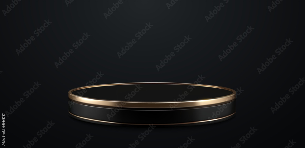 Aufkleber 3d vector illustration of a black podium with gold trim, ideal for luxury presentations and product 