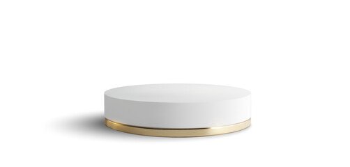 3D vector illustration of a round podium with a white surface and a gold base, perfect for product displays, presentations, or showcasing concepts. Display of cosmetic products.