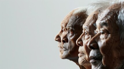 A serene side profile of three elderly individuals, their faces illuminated softly, showcasing the beauty of age and wisdom.
