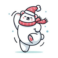 Adorable Polar Bear Character Cute Kawaii Animal Flat Vector Illustration 