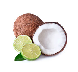 Coconut with lime on white backgrounds