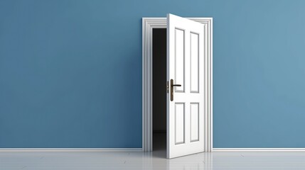 Realistic 3D illustration of modern wooden doorway with closed door, window. Entrance isolated on white background, door design, frame. Wooden door red handle, keyhole, window provides glimpse into