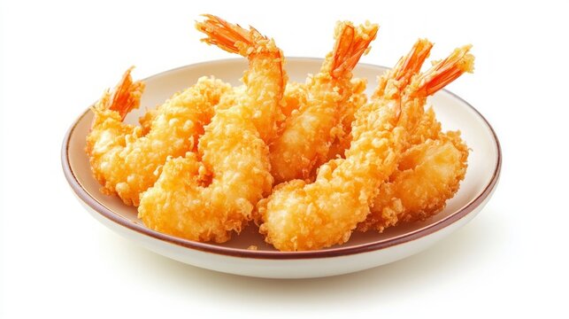 Ebi fry (Japanese fried shrimp) isolated on white background. Japanese Ebi Fry is shrimp that has been peeled, coated in flour, dipped in egg batter, then breaded and fried in oil