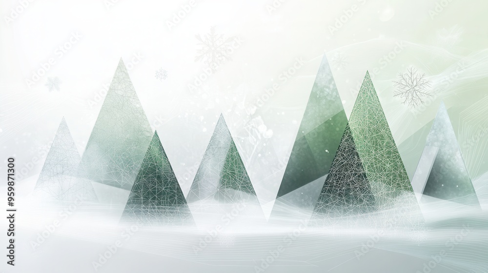 Leinwandbilder abstract geometric shapes create christmas trees in a winter forest, set against a frosty background