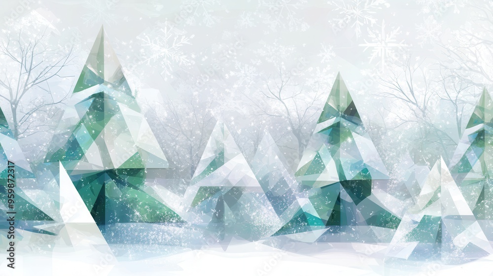 Leinwandbilder a tranquility-filled winter landscape features christmas trees formed by abstract triangular shapes,