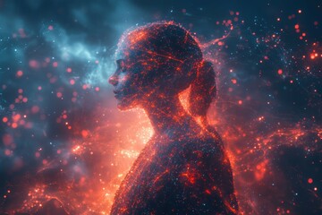 A person with a digital aura surrounding them, representing the AI-driven enhancement of human abilities and decision-making
