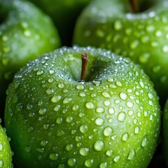 Close-Up of Fresh Green Apples with Water Droplets Healthy Eating
