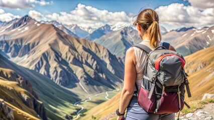 Fototapeta premium woman hiker with backpack look view beautiful summer