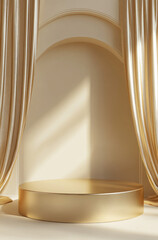 Luxurious Product Presentation with an Empty Gold Podium for a Glamorous and Opulent Display